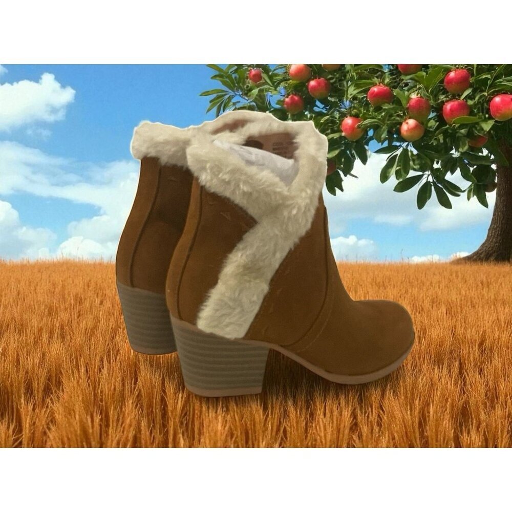 UNR8ED Coco Girls Faux Fur Ankle Boots Youth Size 13M Chestnut Trim Block Heel - Picture 14 of 16